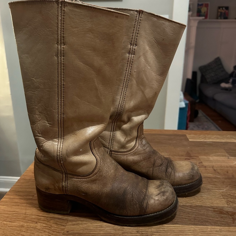 Vtg 1970s Frye Black Label Campus Boots 8152 Yellow Western Womens Size 9 AA